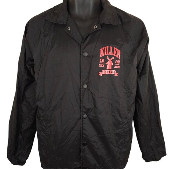 Dutch Bros Coach Jacket Mens Size XS Black Killer Coffee Lined Windbreaker - Picture 2 of 7